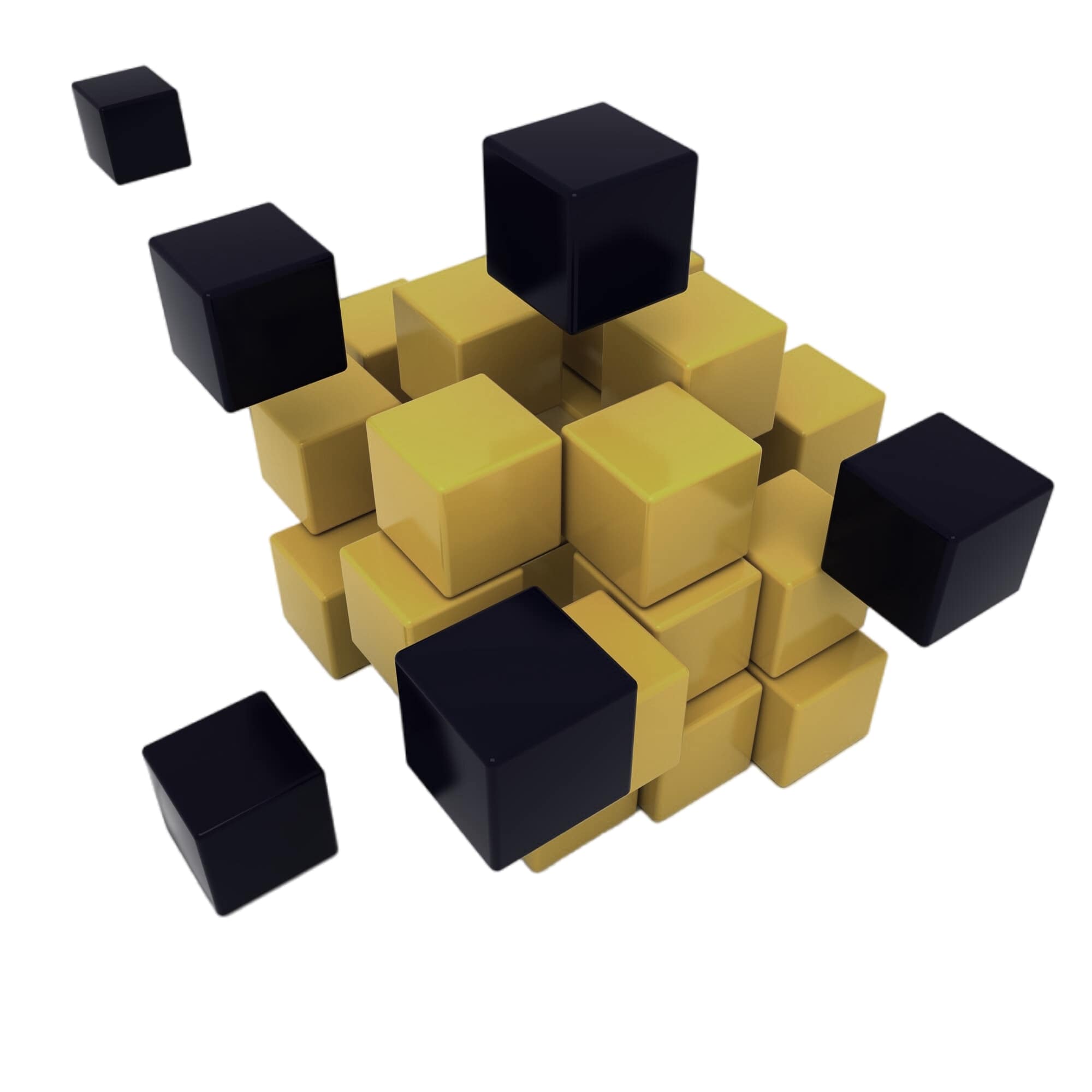 3d-rendering black yellow cubic surface 2